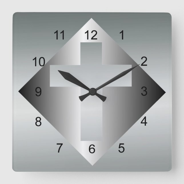 Christliches Kreuz in Silber Quadratische Wanduhr (Vorderseite)