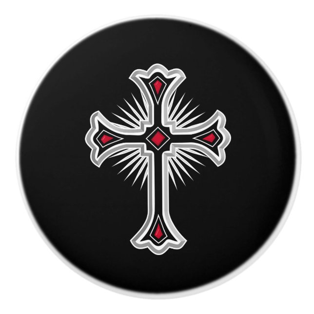 Christliches Kreuz Keramikknauf (Vorderseite)