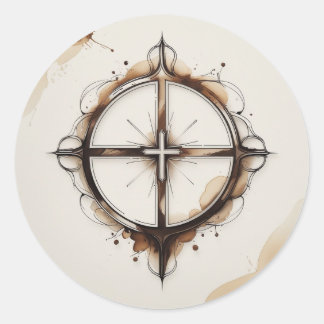 Christliches Kreuz-Kompass-Aufkleber Runder Aufkleber