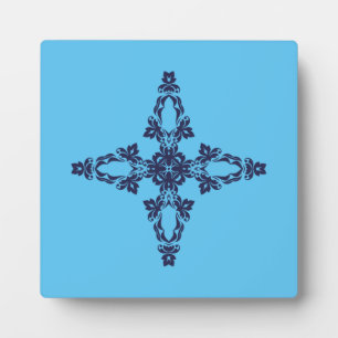 Christliches Kreuz mit blauem Ornament Fotoplatte