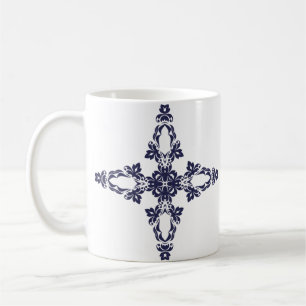 Christliches Kreuz mit blauem Ornament Kaffeetasse