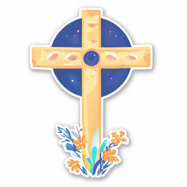 Christliches Kreuz mit Blume Aufkleber (Vorderseite)