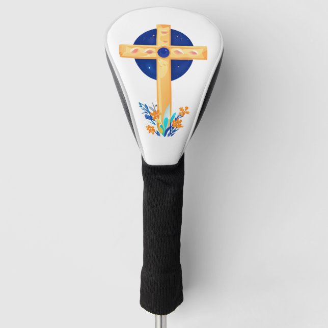 Christliches Kreuz mit Blume Golf Headcover (Vorderseite)