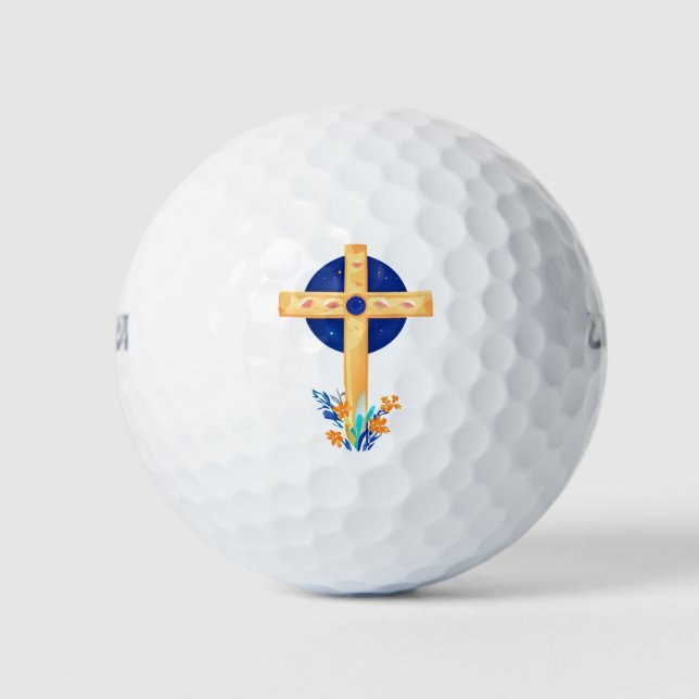 Christliches Kreuz mit Blume Golfball (Vorderseite)