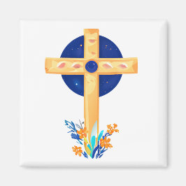 Christliches Kreuz mit Blume Magnet