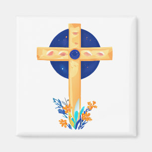 Christliches Kreuz mit Blume Magnet