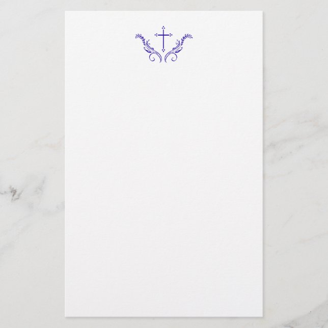 Christliches Kreuz mit den Dekorationen blau Briefpapier (Vorderseite)