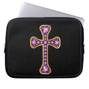 Christliches Kreuz mit "Garnet Stones" Laptopschutzhülle