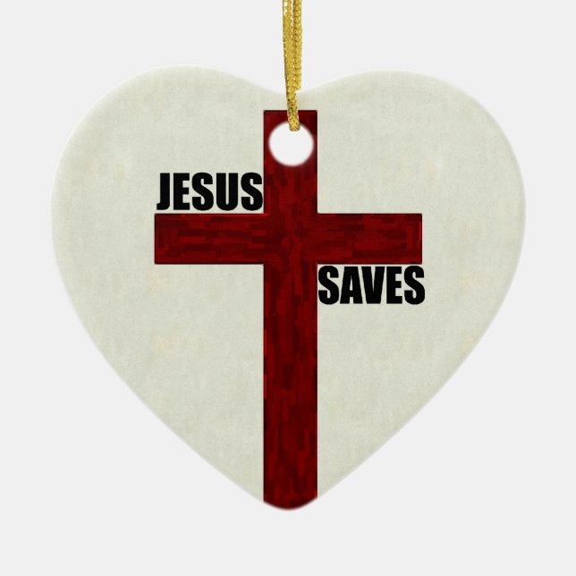 Christliches Kreuz mit Jesus rettet Keramikornament (Vorne)