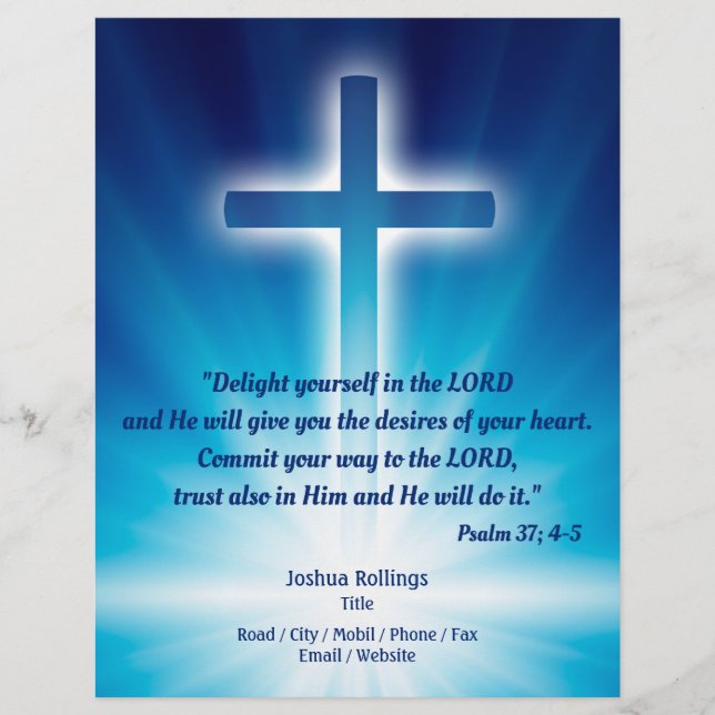 Christliches Kreuz mit leuchtend blauem Hintergrun Flyer (Vorne)