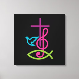 Christliches Kreuz mit Musiknote und Fisch Leinwanddruck