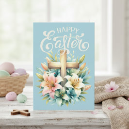 Christliches Kreuz mit Ostern Lilie für Ostern Feiertagskarte