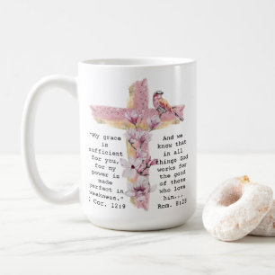 Christliches Kreuz mit rosa magnolische Kaffeemasc Kaffeetasse