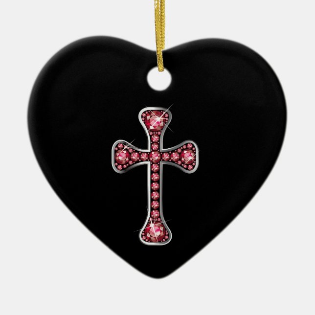 Christliches Kreuz mit "Ruby Stones" Keramik Ornament (Vorne)