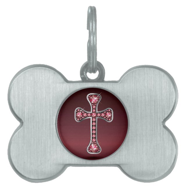 Christliches Kreuz mit "Ruby Stones" Tiermarke (Vorderseite)