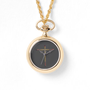Christliches Kreuz mit schwarzem Hintergrund Armbanduhr