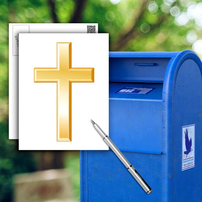 Christliches Kreuz Postkarte (The gold cross is a symbol of the Christian faith. Customize this postcard with your text.  )