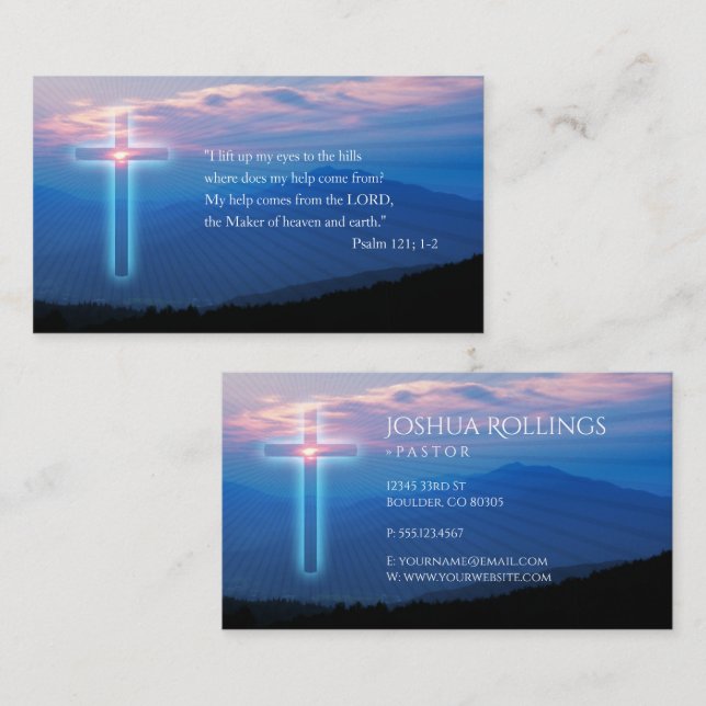 Christliches Kreuz | Psalm 121; 1-2 Visitenkarte (Vorne/Hinten)