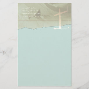 Christliches Kreuz Schreibwaren Rose auf Aqua Blau Briefpapier