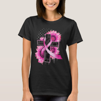 Christliches Kreuz-Sonnenblumen-Brustkrebs-Bewusst T-Shirt