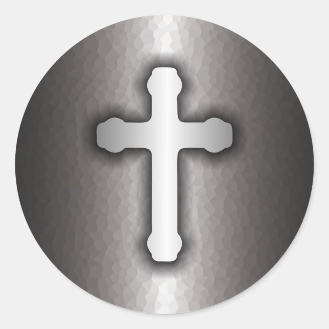 Christliches Kreuz (Stahl) Runder Aufkleber (Vorderseite)