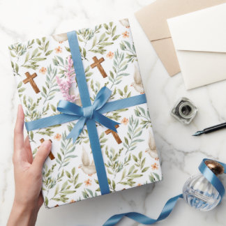 Christliches Kreuz Taube Floral Geschenkpapier
