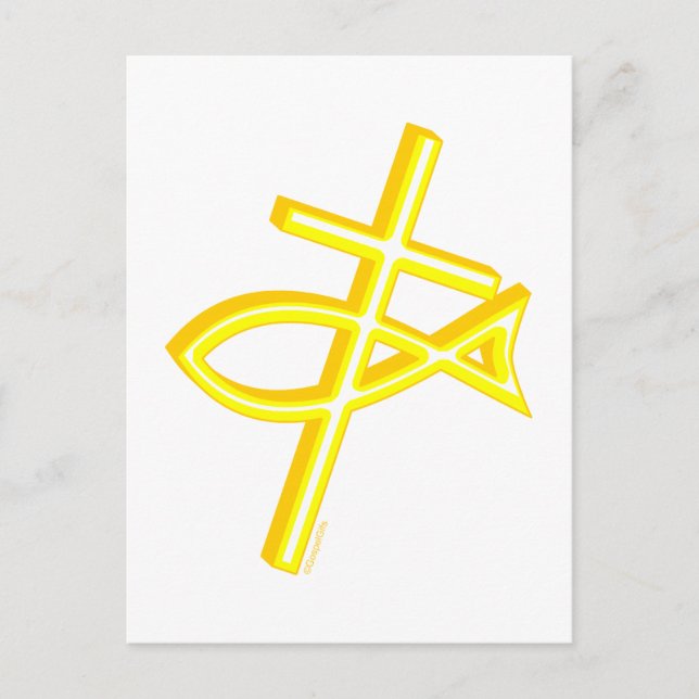 Christliches Kreuz und Fisch Postkarte (Vorderseite)