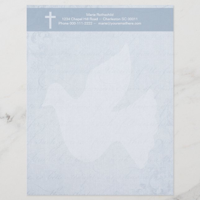 Christliches Kreuz-und Geist-Blau mit Blumen Briefkopf (Vorderseite)