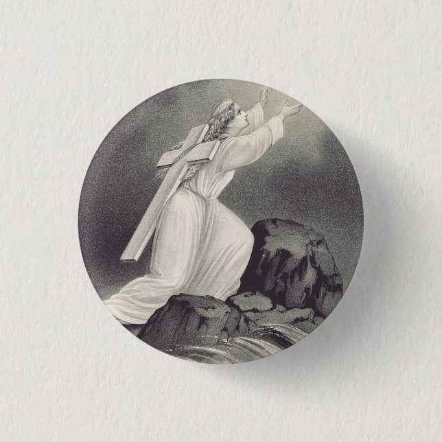 Christliches Kreuz- und Kronensymbol Button (Vorderseite)