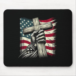 Christliches Kreuz und US-Flagge 4. Juli Jesus Mousepad