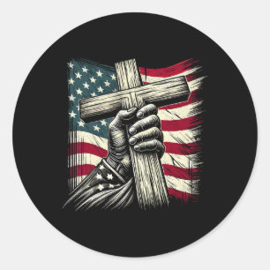 Christliches Kreuz und US-Flagge 4. Juli Jesus Runder Aufkleber