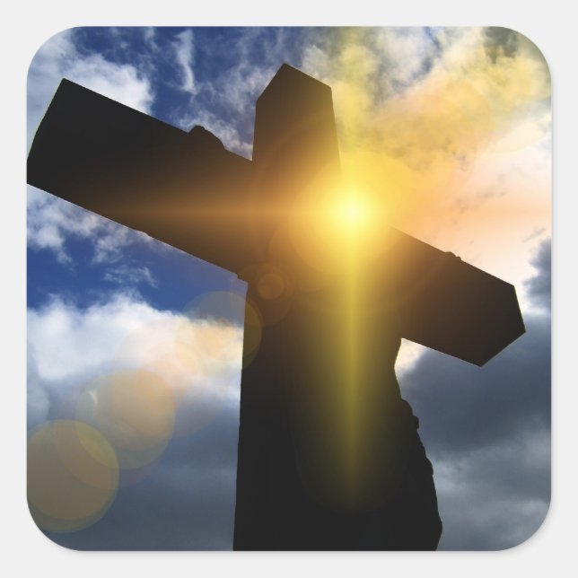Christliches Kreuz zu Ostern Sonnenaufgang Quadratischer Aufkleber (Vorderseite)