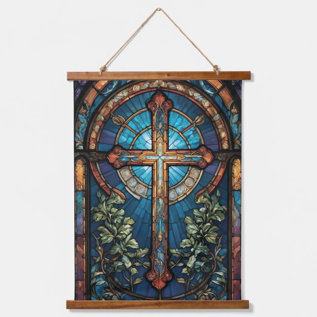 Christliches Kreuzglas Wandteppich Mit Holzrahmen (Vorderseite)