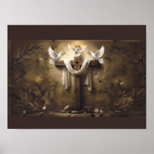 Christliches Kreuzposter mit Tauben Jesus Kreuz Poster