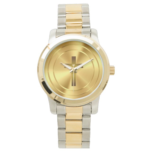 Christliches Kreuzsymbol | Gold Armbanduhr (Vorderseite)