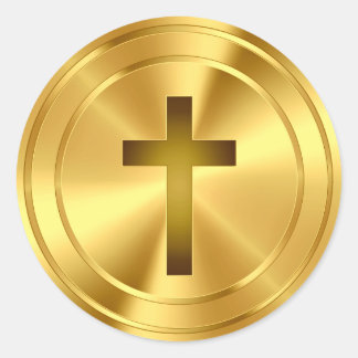 Christliches Kreuzsymbol - Gold Runder Aufkleber