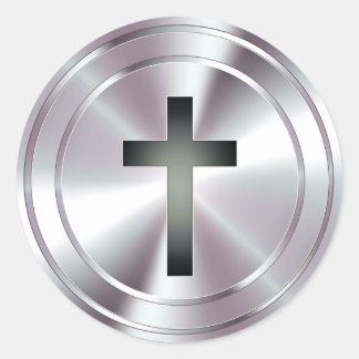Christliches Kreuzsymbol - verchromtes Silber Runder Aufkleber