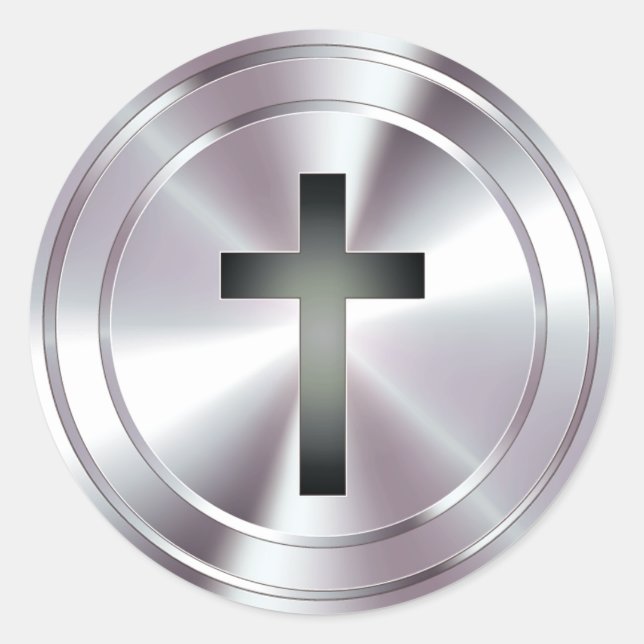 Christliches Kreuzsymbol - verchromtes Silber Runder Aufkleber (Vorderseite)