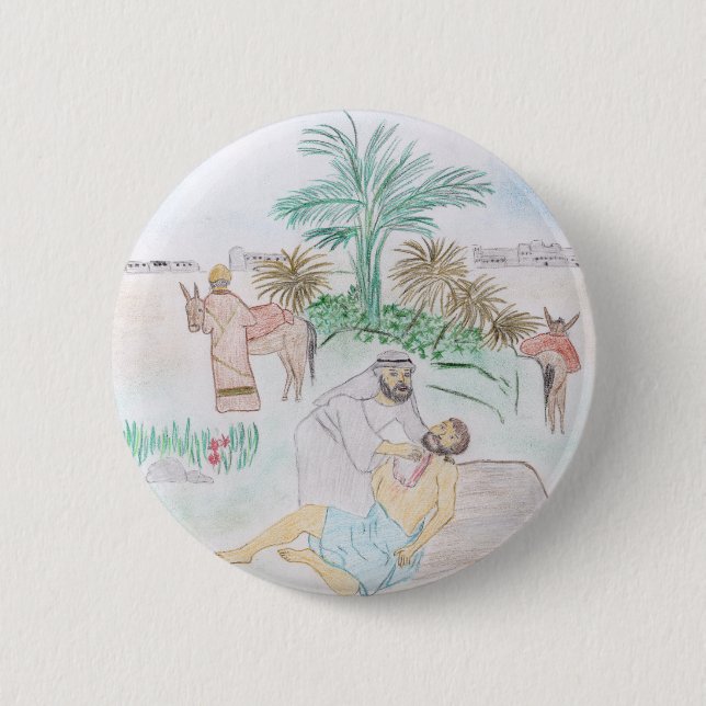 Christliches Kunstwerk Das gute Samariter Button (Vorderseite)