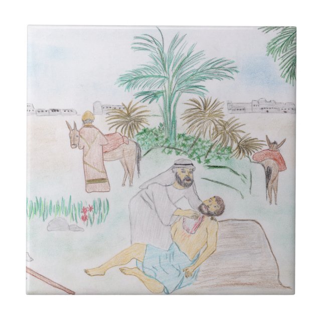 Christliches Kunstwerk Das gute Samariter Fliese (Vorderseite)