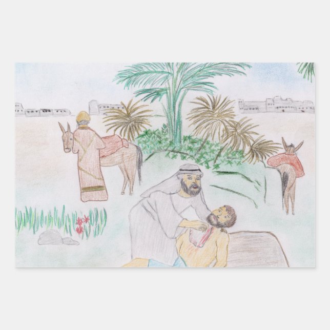 Christliches Kunstwerk Das gute Samariter Geschenkpapier Set (Vorderseite)