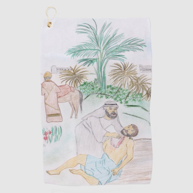 Christliches Kunstwerk Das gute Samariter Golfhandtuch (Vorderseite)
