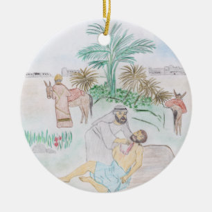 Christliches Kunstwerk Das gute Samariter Keramik Ornament