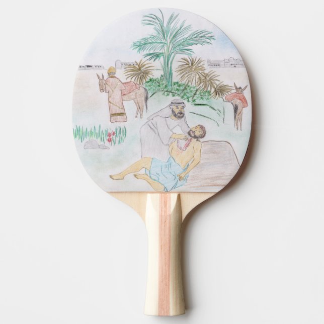 Christliches Kunstwerk Das gute Samariter Tischtennis Schläger (Vorderseite)