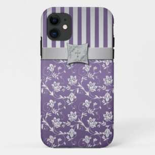 Christliches lila silbernes Blumenstreifen iPhone iPhone 11 Hülle