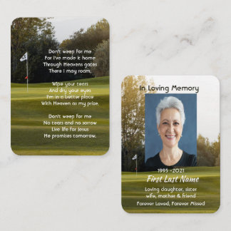 Christliches Memorial Foto Gedicht Golfer Golf Gol Visitenkarte
