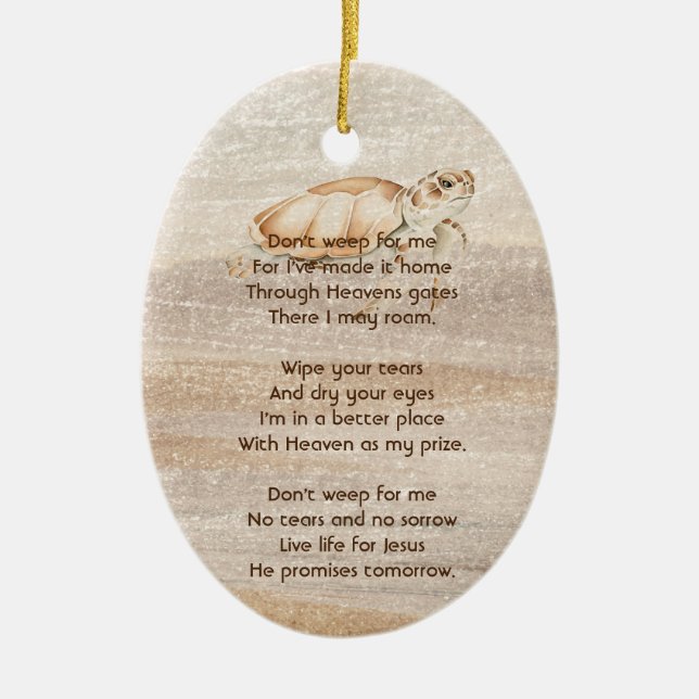 Christliches Memorial Foto Sandy Beach Turtle Keramik Ornament (Vorne)