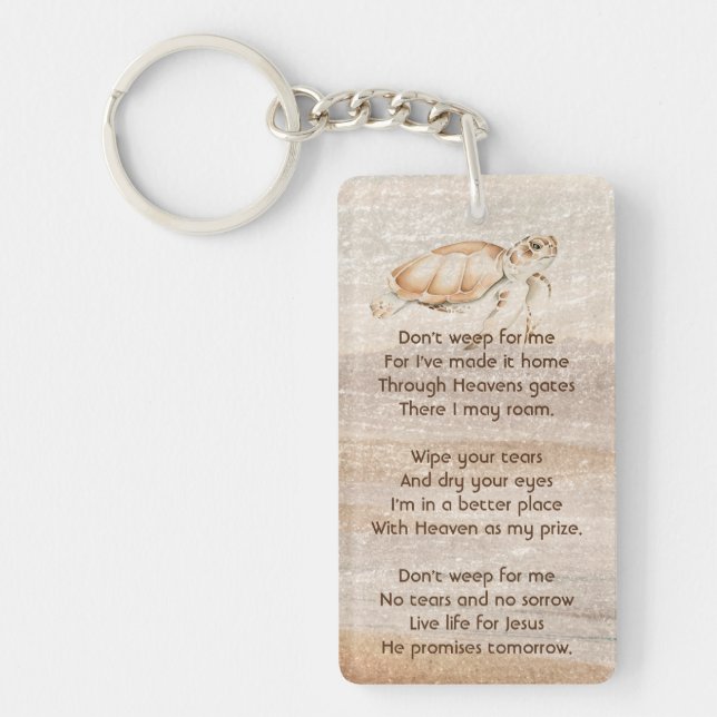 Christliches Memorial Foto Sandy Beach Turtle Schlüsselanhänger (Vorderseite)