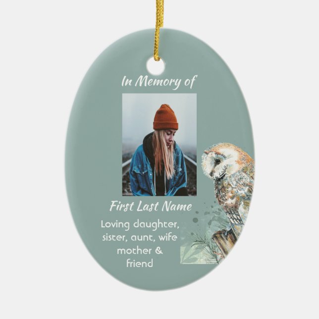 Christliches Memorial Keepake Barn Owl Bird Keramik Ornament (Vorne)