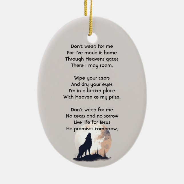 Christliches Memorial Lone Wolf Howling Tier Keramik Ornament (Hinten)